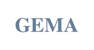 Das Logo der GEMA in dunkelblauer Schrift