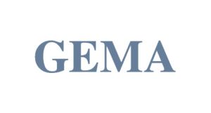 Das Logo der GEMA in dunkelblauer Schrift